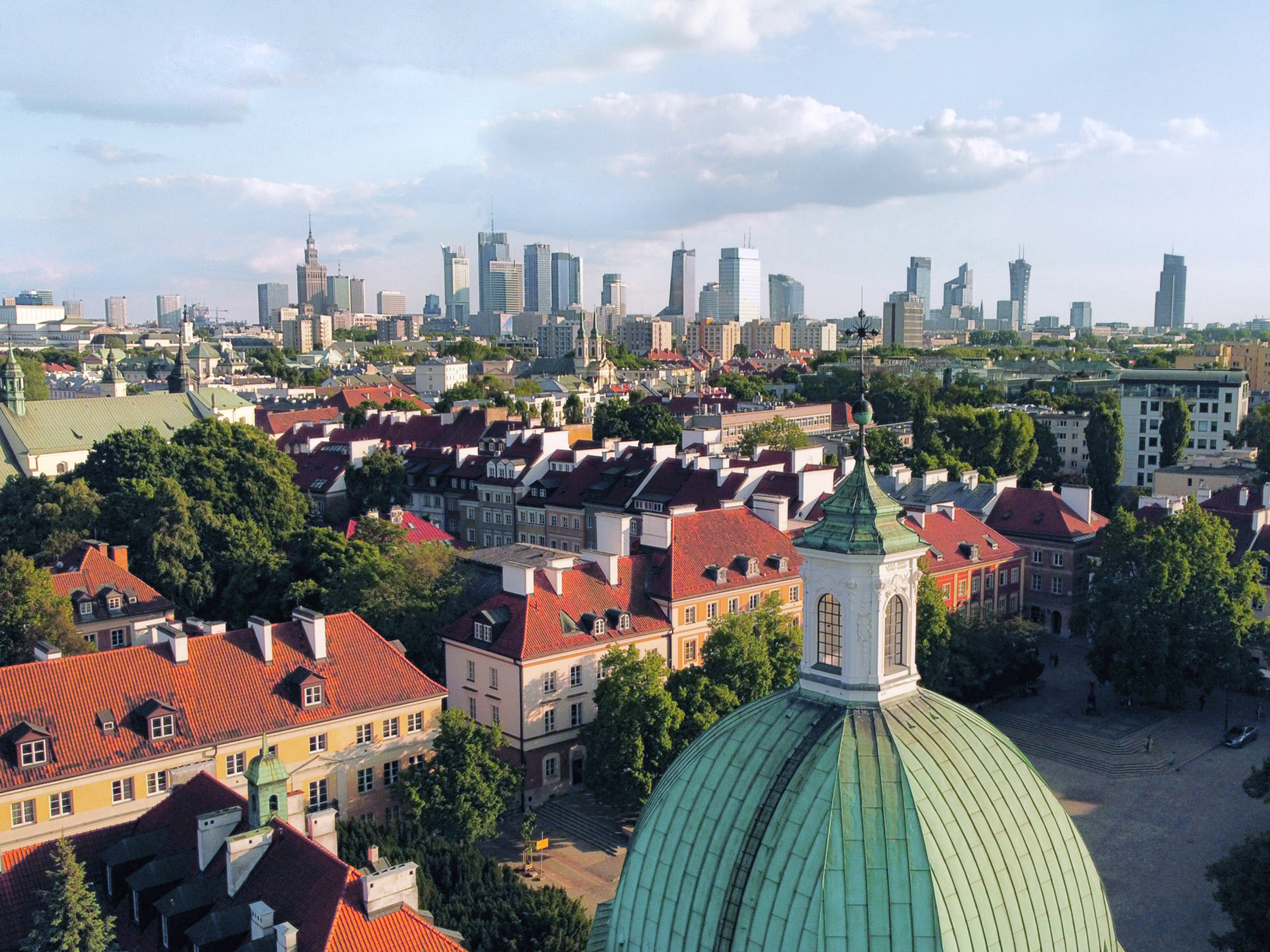 Warsaw New Town with downtown skyline in background